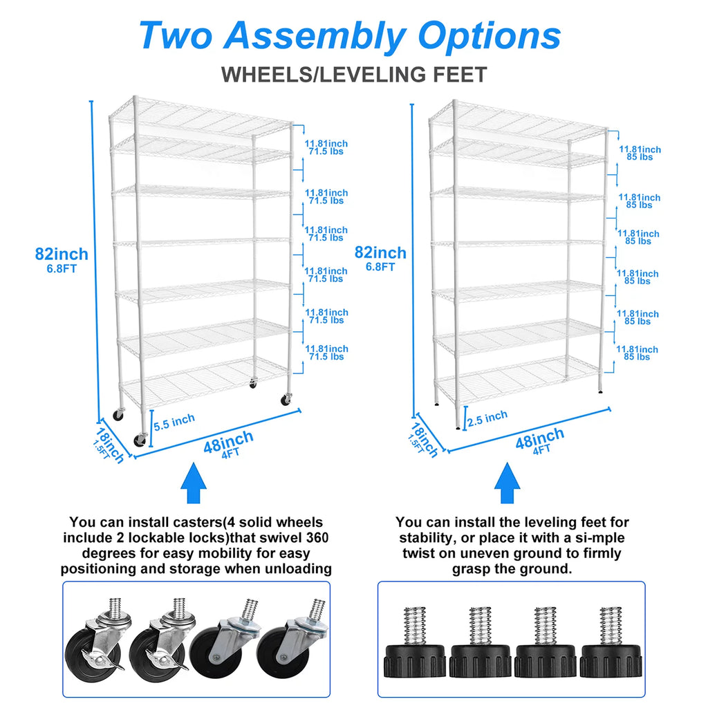 7-Tier 2450lbs Metal Shelving Unit with Wheels K521595
