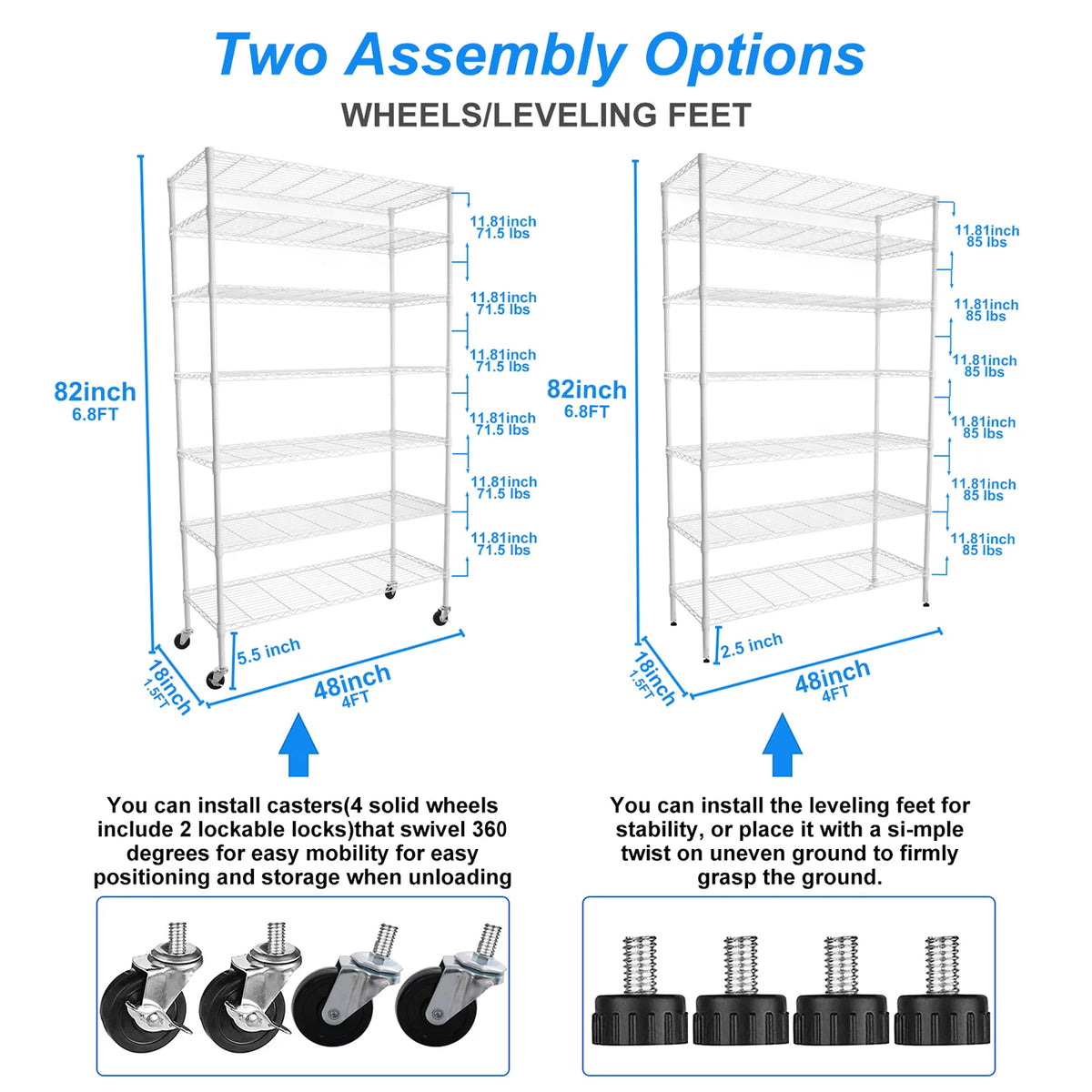 7-Tier 2450lbs Metal Shelving Unit with Wheels K521595