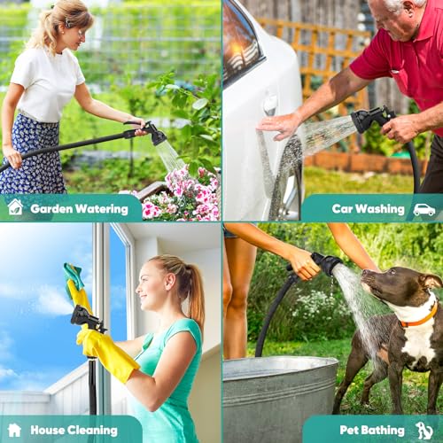 100ft Flexible Kink Free Garden Hose with 10 Function Nozzle Q1536
