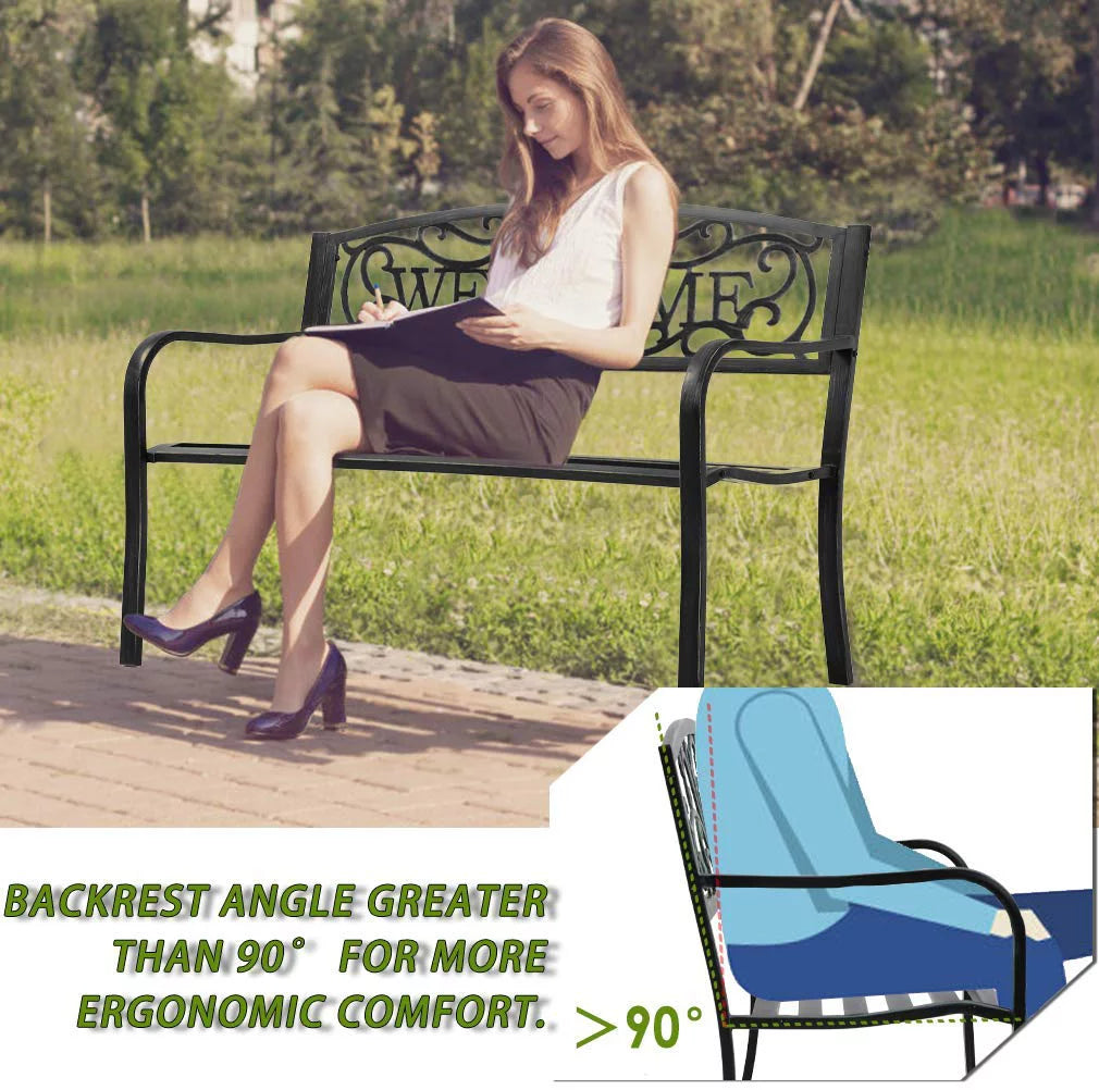 Patio Bench 400 lbs Cast Iron Metal Outdoor Seating M898345