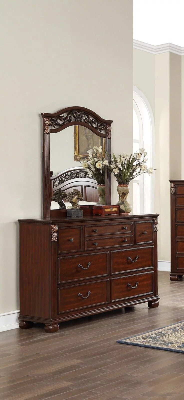 King Size 4p Bedroom Furniture Set Wooden Brown E480