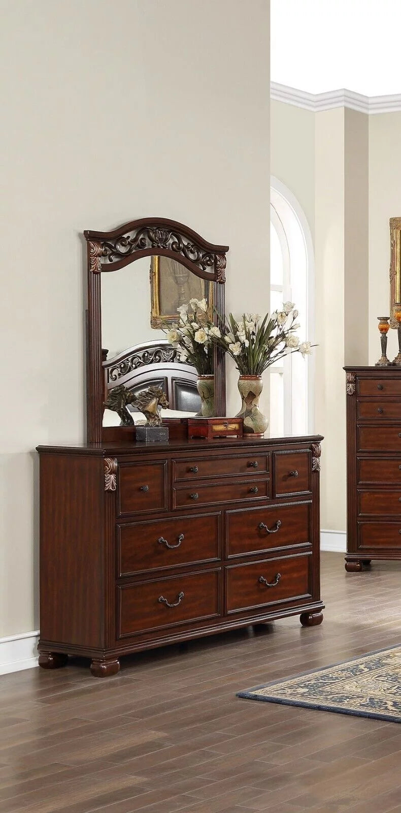 King Size 4p Bedroom Furniture Set Wooden Brown E480