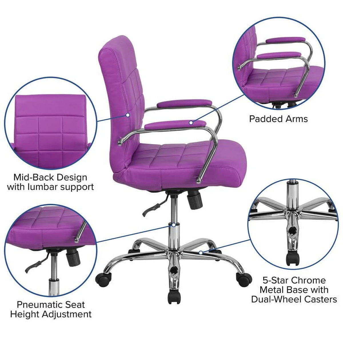 Purple Faux Leather Swivel Office Chair E8892