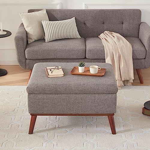 Beige Ottoman Coffee Table with Lid Lifting and Wooden Legs B51697
