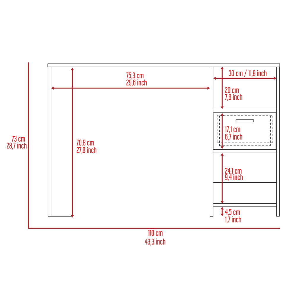 Black Computer Desk with 1 Drawer and 2 Shelves L1688