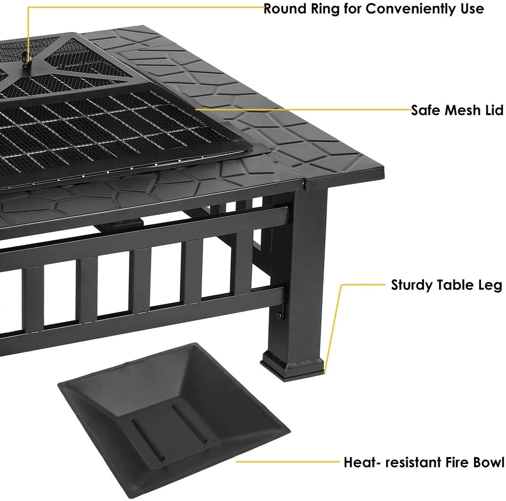 Steel 32'' Square Wood Burning Fire Pit G3736