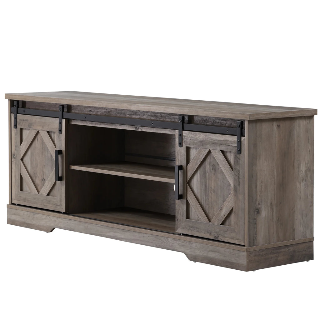 Farmhouse TV Stand up to 70" Barn Door Media Console Storage Cabinet in Gray R92230