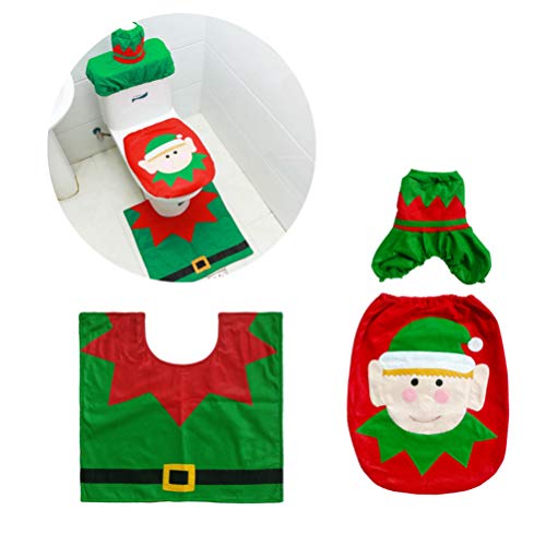 3 Pcs Christmas Toilet Seat Cover and Rug Set U137