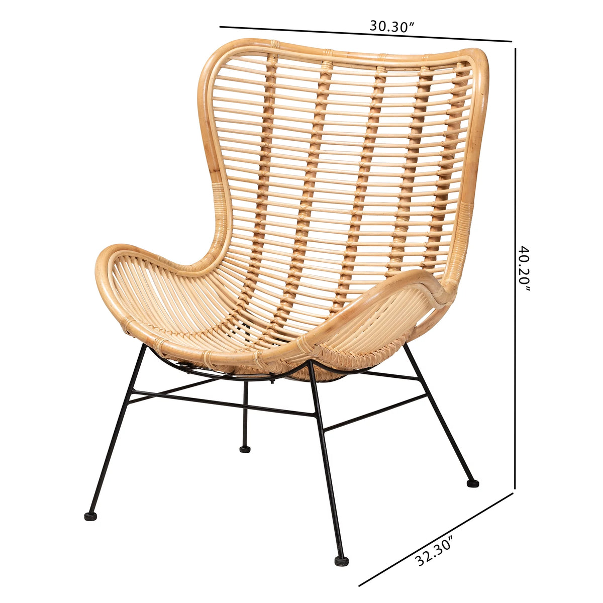 Natural Brown Rattan and Black Metal Accent Chair U7423