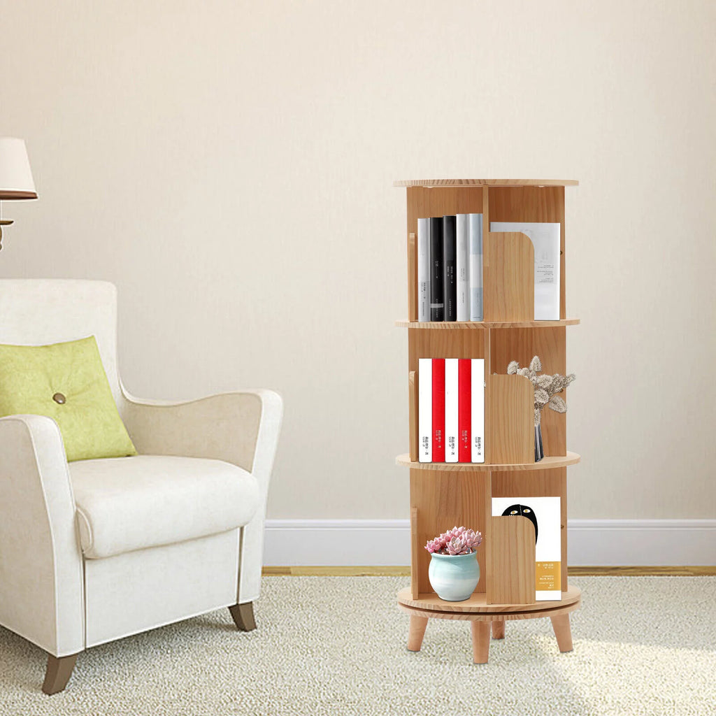 3 Layer 360 Rotating Solid Wood Bookshelf W5906