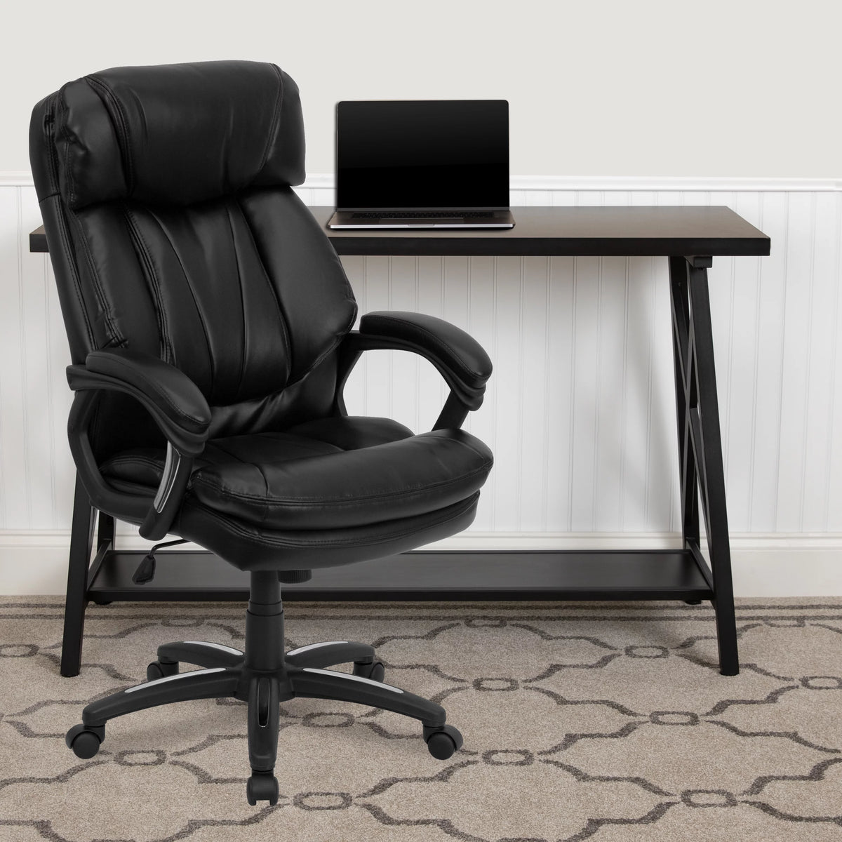 Black LeatherSoft Swivel Office Arm Chair C9438