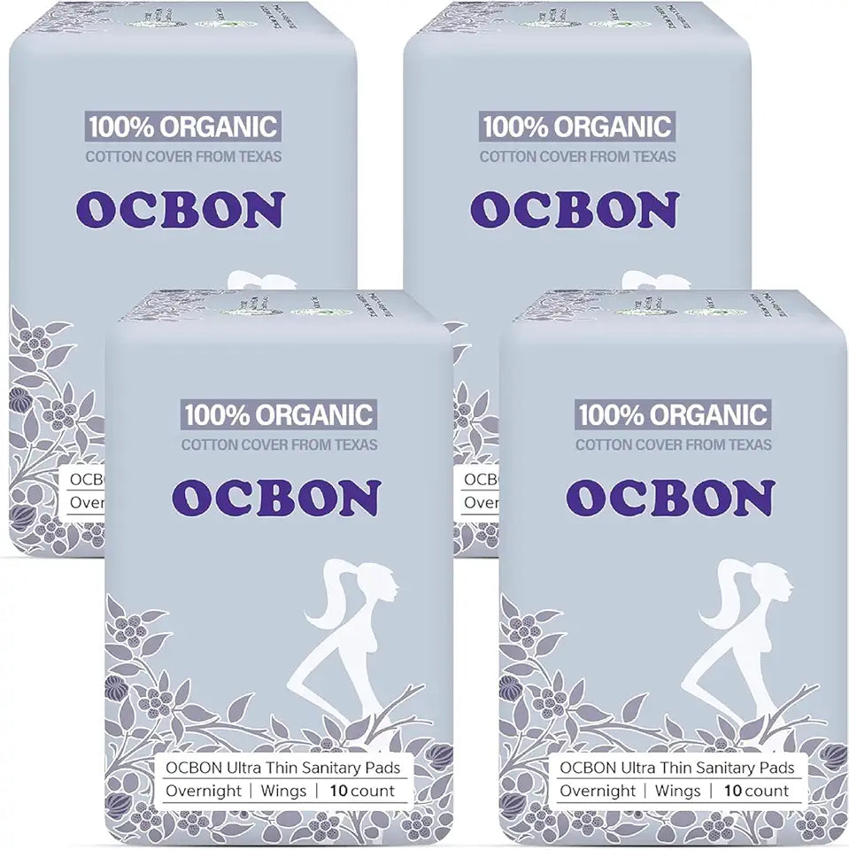 Ultra Thin Overnight Pads, 40 Count Organic Cotton Top with Wings T2411