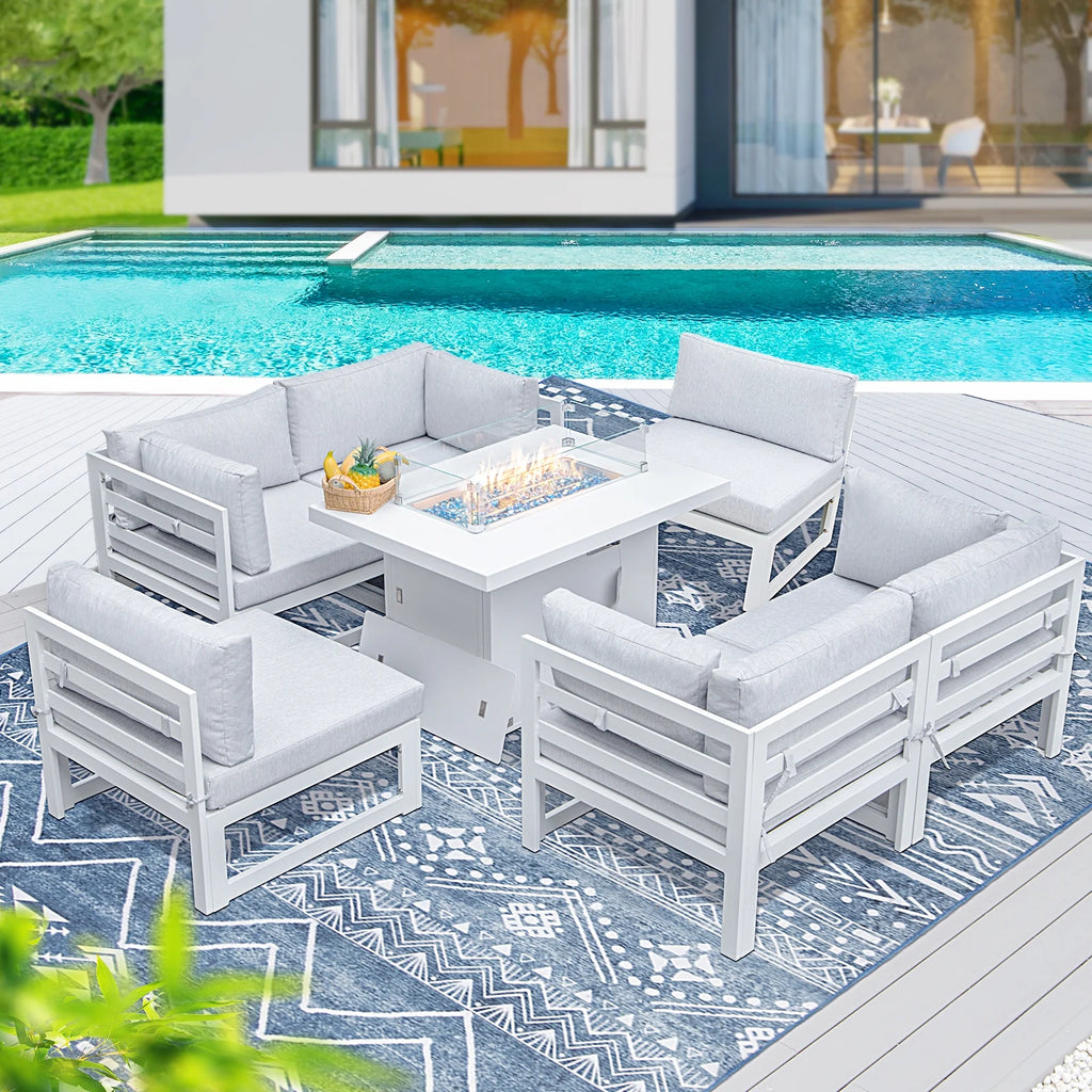 Aluminum Patio Conversation Set with 43" Propane Fire Pit Table White X476