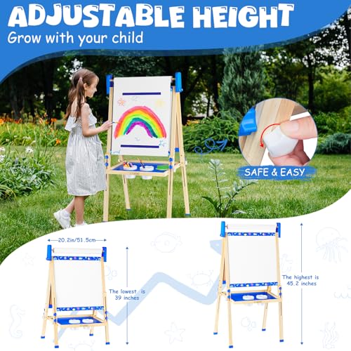 Adjustable Wooden Kids Art Easel with White Board and Chalk Board J30616