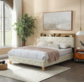 Upholstered Bed 160 x 200 cm with USB and Storage Headboard D1276