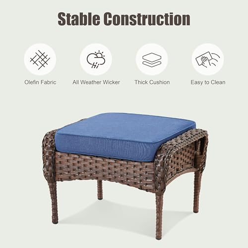 7 Pieces Wicker Outdoor Furniture Set with Swivel Chairs and Ottomans L180