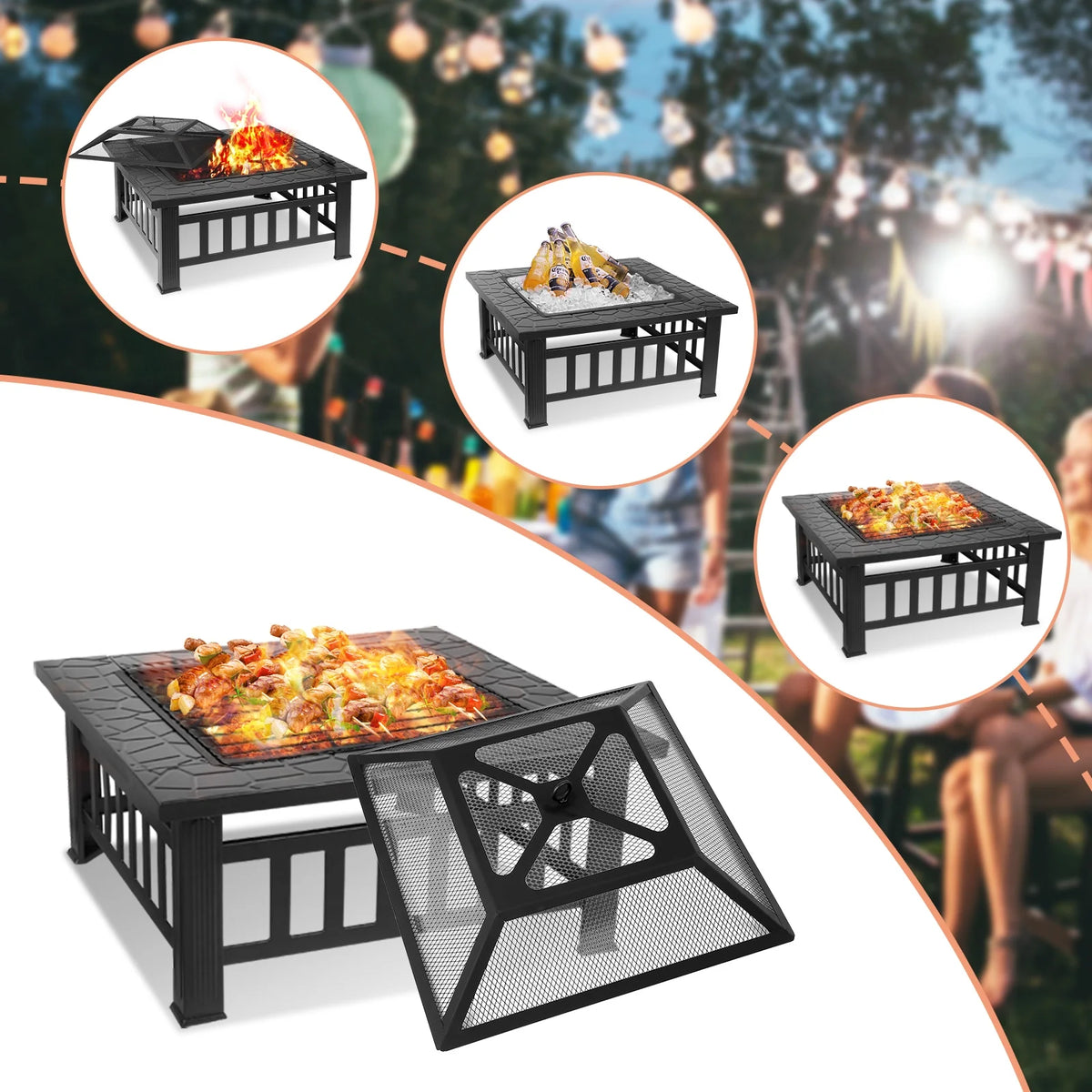 Steel 32'' Square Wood Burning Fire Pit G3736