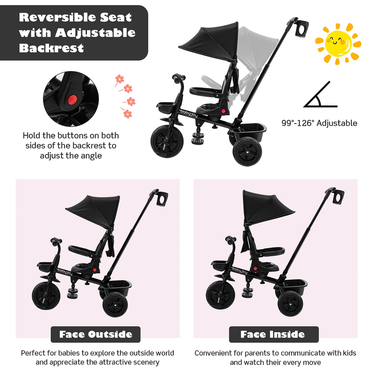 4-in-1 Toddler Tricycle with Adjustable Push Handle F93593
