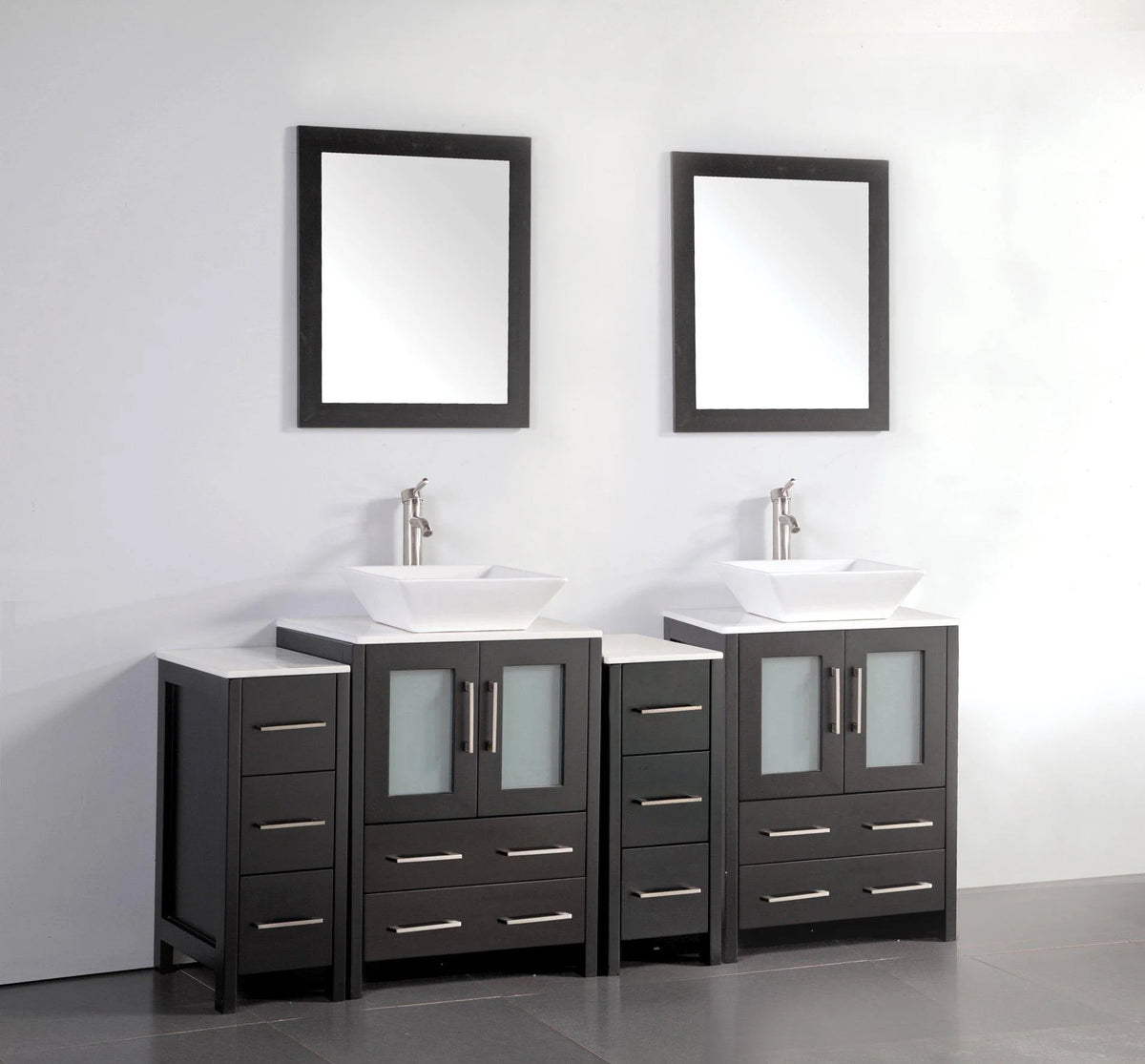72 in. Espresso Bathroom Vanity with Double Basin White Ceramic Top and Mirrors X9074
