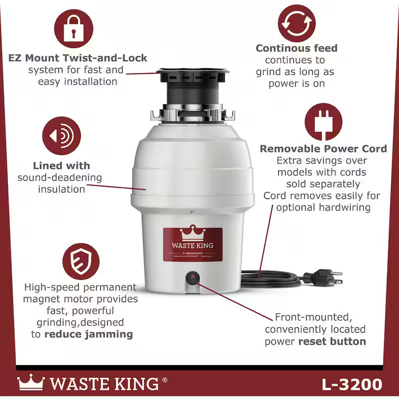 3/4 HP Continuous Feed Sound-Insulated Garbage Disposal L645018