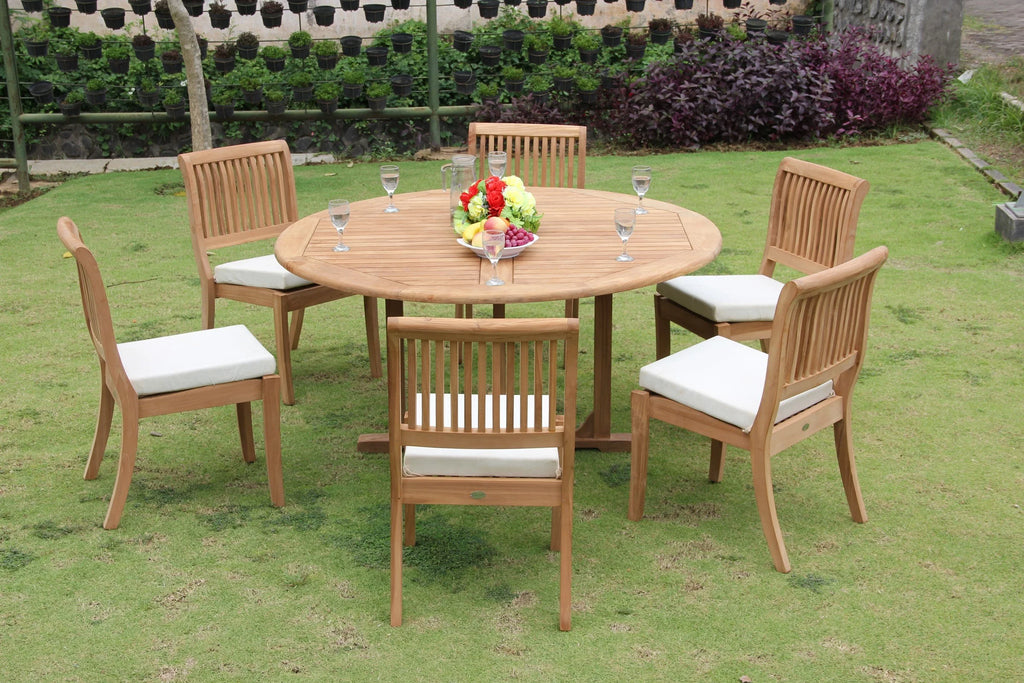 7 Pc Teak Dining Set with 60" Round Table and 6 Chairs H233994