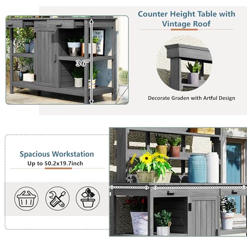 66" Wooden Potting Bench with Drawers Cabinet and Shelves A743794