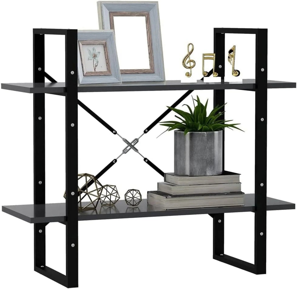 2-Tier Small Bookshelf Book Cabinet Gray Engineered Wood L83388