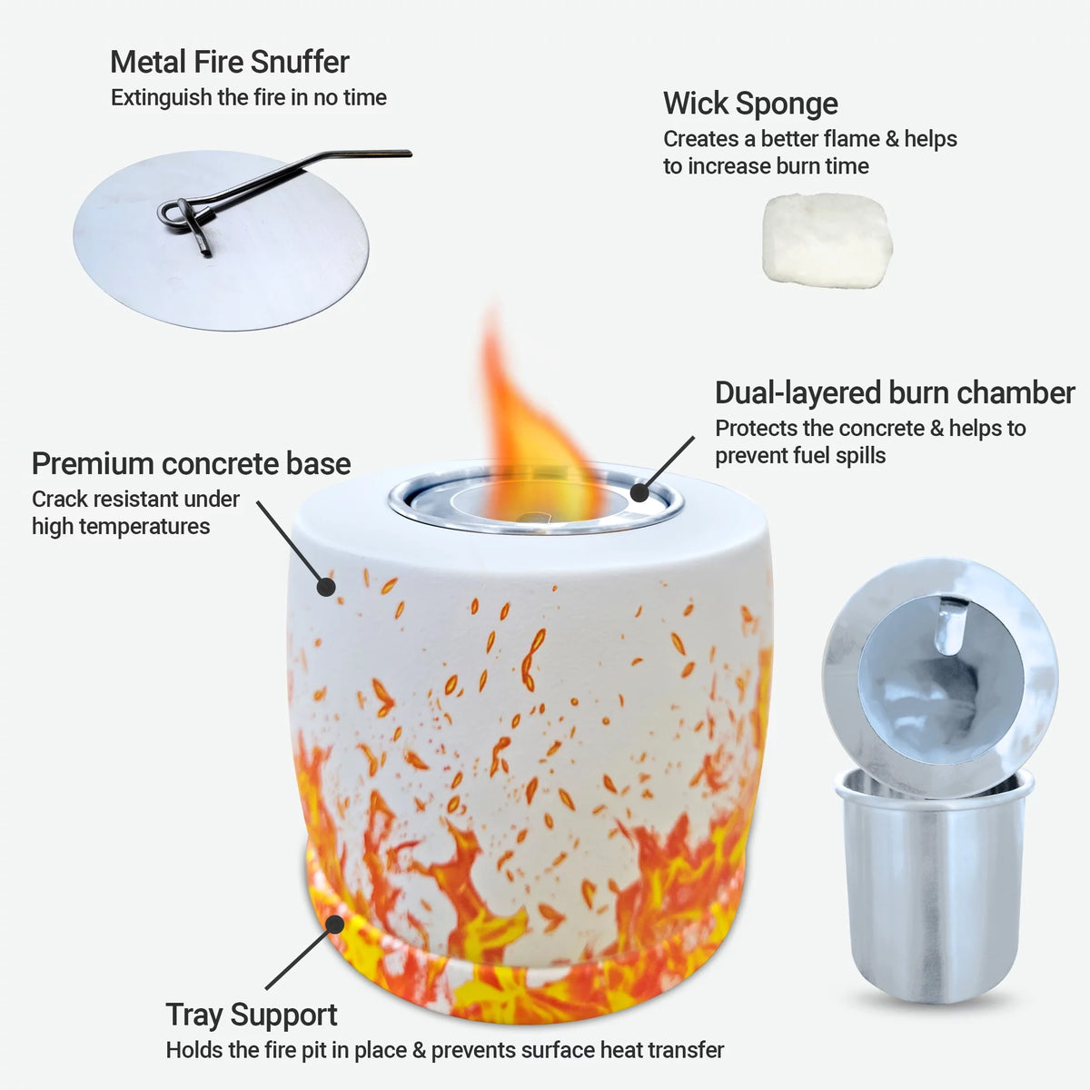 White Round Concrete Bio Ethanol Tabletop Fire Pit M98247