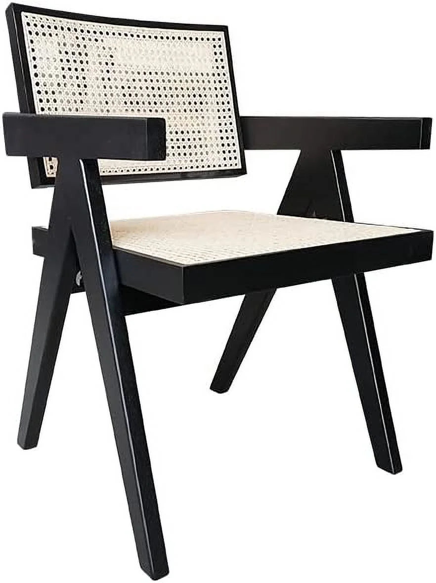 Black Rattan Cane Dining Chair with Mesh Back and Arms Y8143