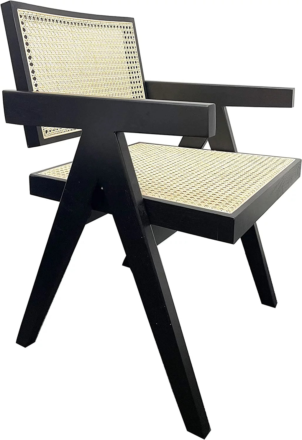 Black Rattan Cane Dining Chair with Mesh Back and Arms Y8143