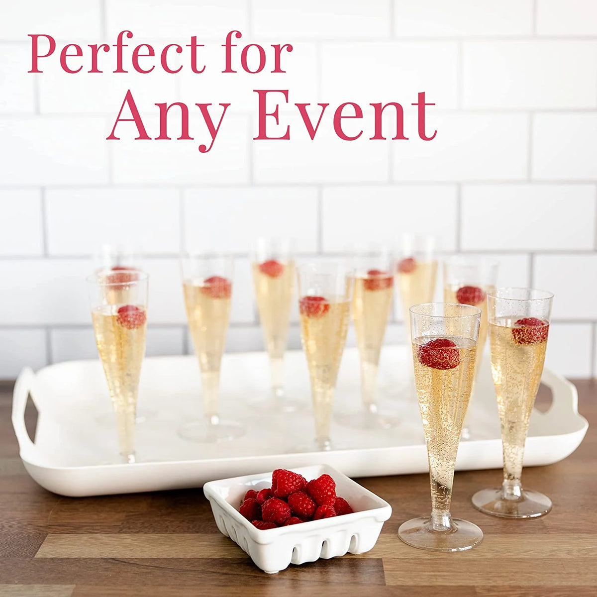 100 Pack Silver Glitter Plastic Champagne Flutes F323