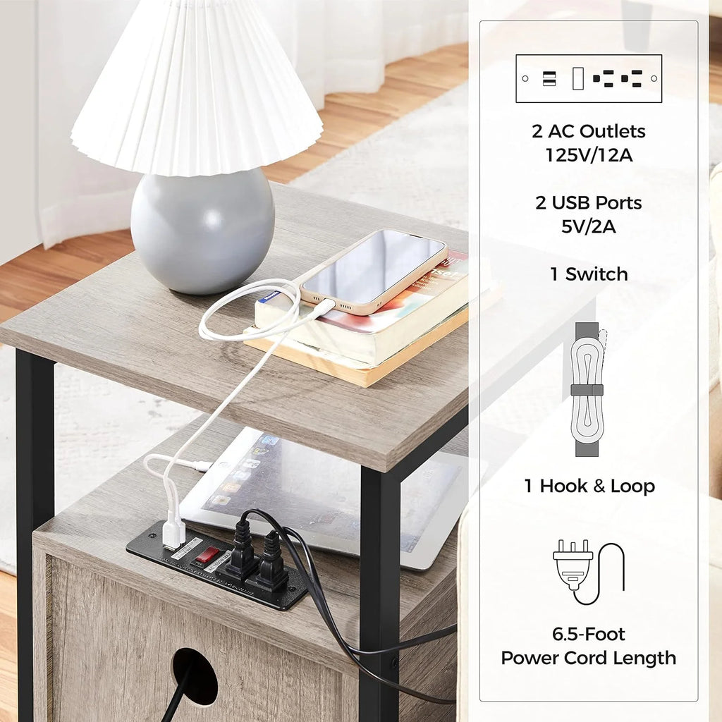 Gray Nightstand with Charging Station and Storage Drawers M7447