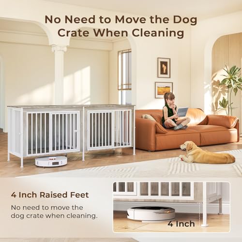 63 Inch Wooden Dog Cage with Divider S4391
