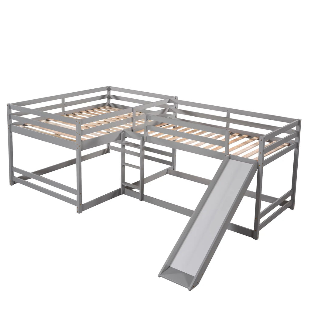 Full and Twin Size L-Shaped Bunk Bed with Slide and Short Ladder C832