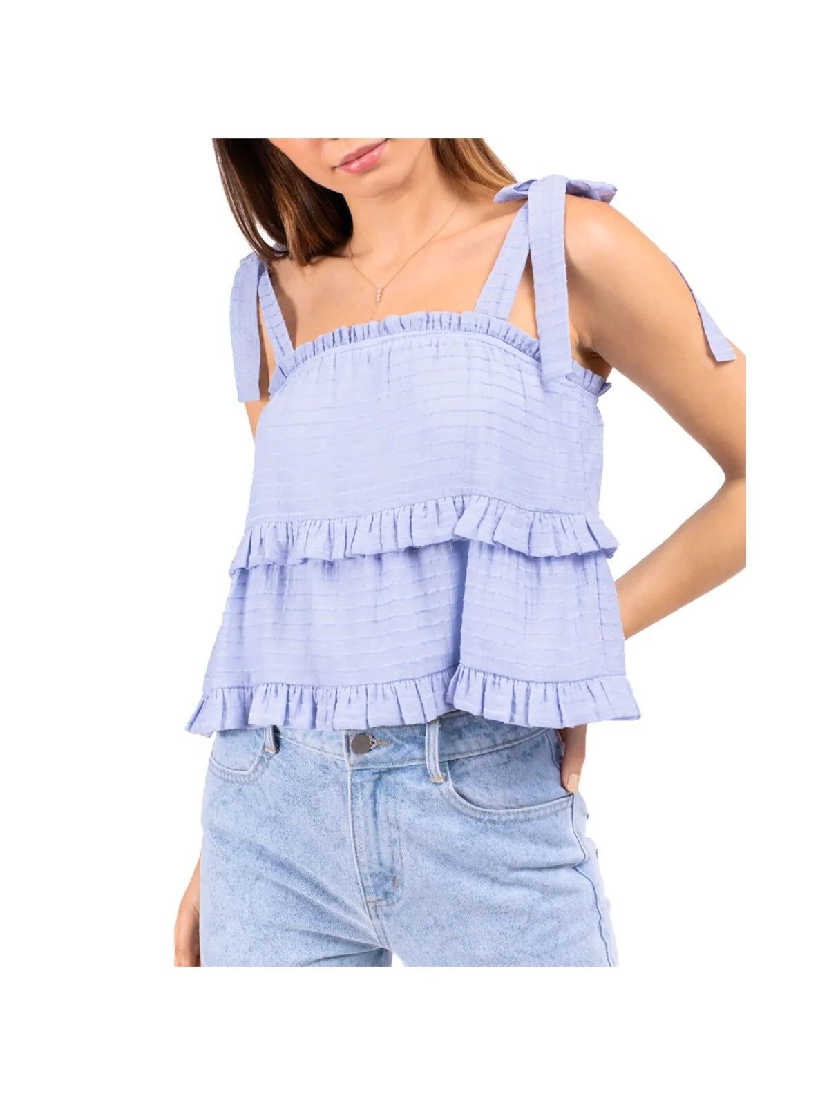 Light Blue Ruffled Tiered Sleeveless Tank Top E981369