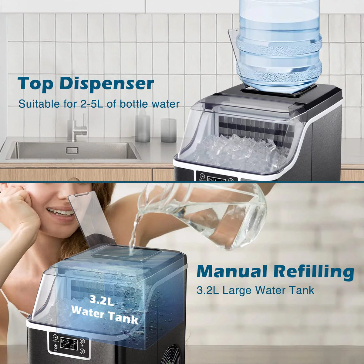 44Lbs/24H Self-Cleaning Portable Compact Ice Maker with Ice Scoop & Basket P802