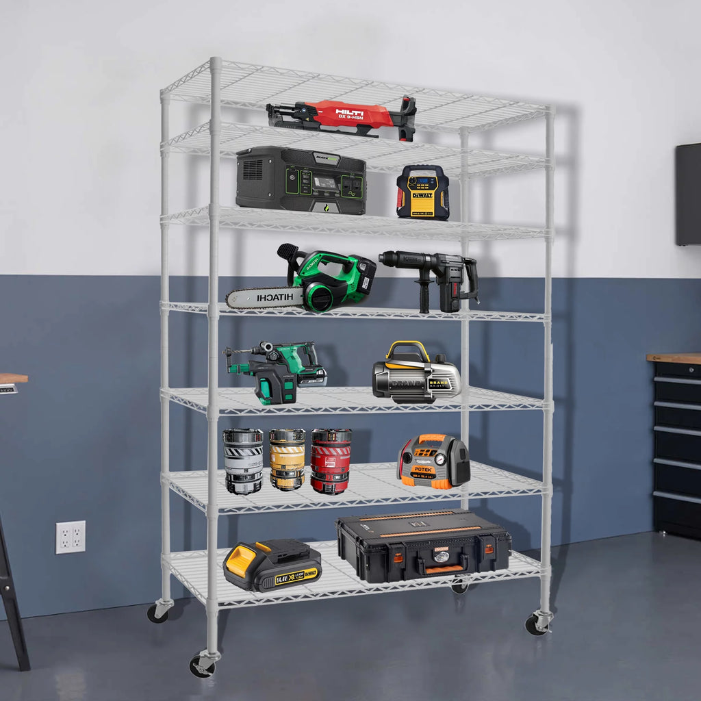 7-Tier 2450lbs Metal Shelving Unit with Wheels K521595