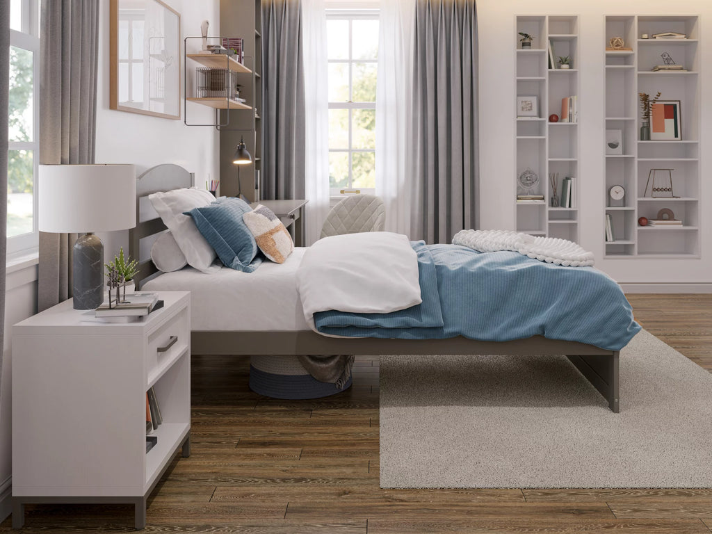 14" Twin XL Grey Wood Platform Bed Frame with Headboard and Footboard Z672