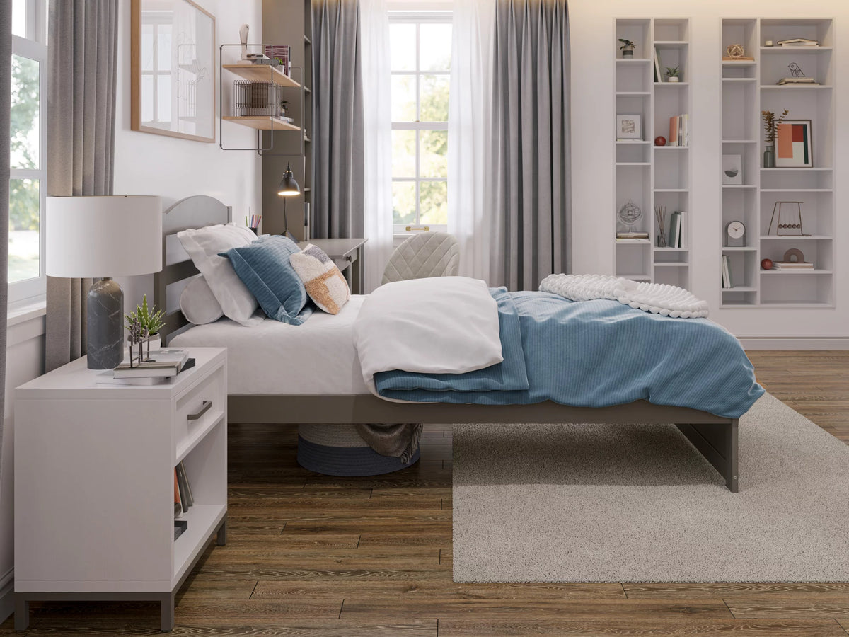 14" Twin XL Grey Wood Platform Bed Frame with Headboard and Footboard Z672