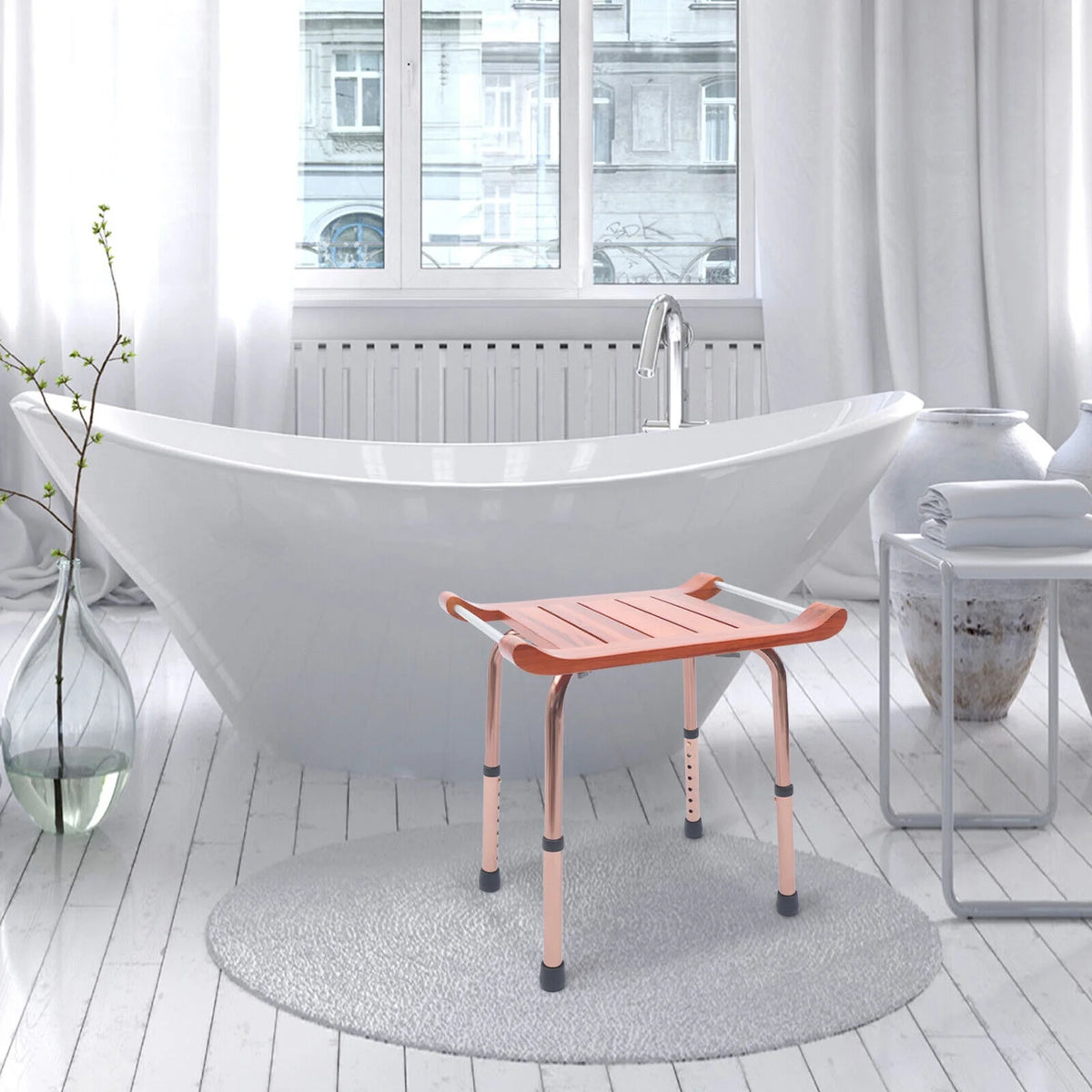 Teak Shower Stool Non-Slip Adjustable D92881