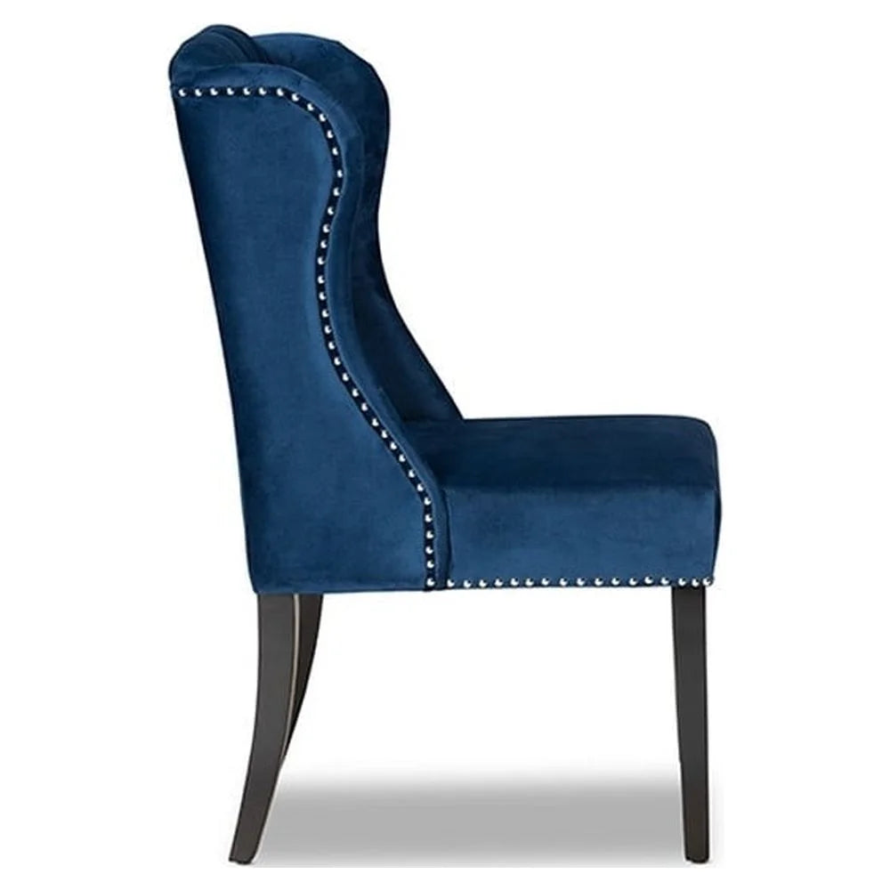 Navy Blue Velvet Upholstered Wood Wingback Dining Chair Y3001