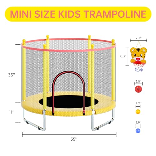 55" Trampoline with Safety Enclosure Net and Basketball Hoop E4034
