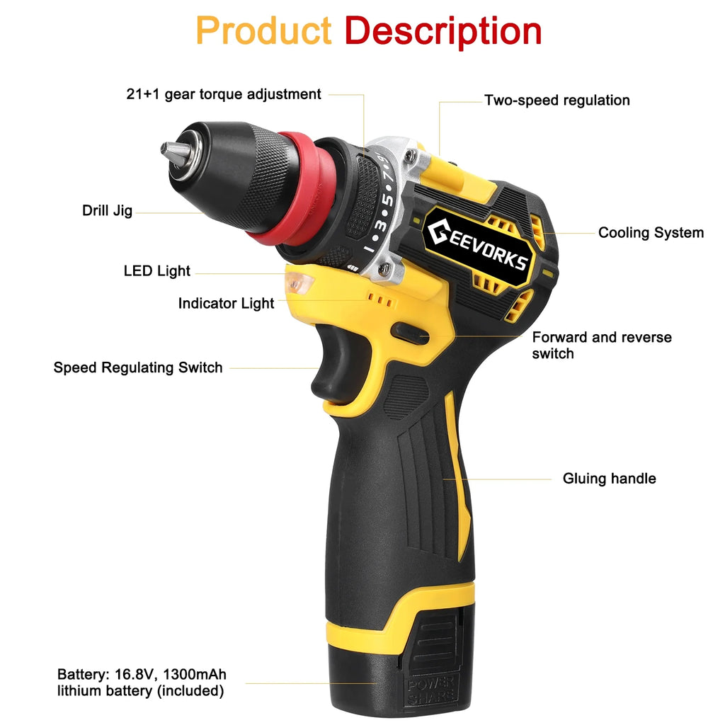 16.8V 2in1 Lithium Electric Screwdriver 45Nm Torque O575579