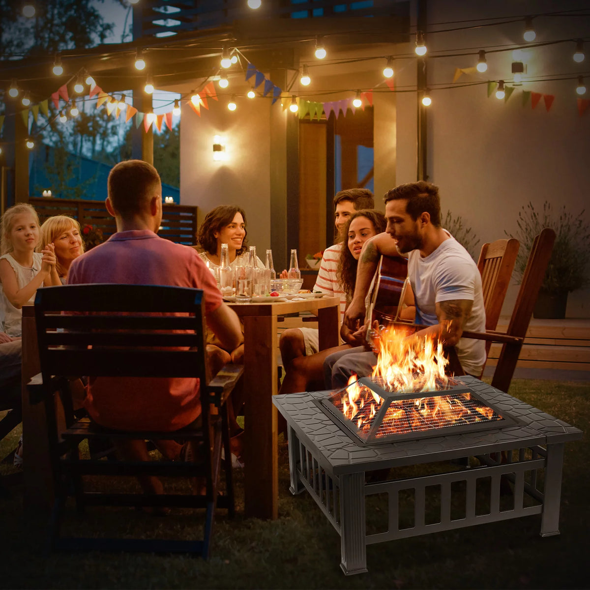 Steel 32'' Square Wood Burning Fire Pit G3736