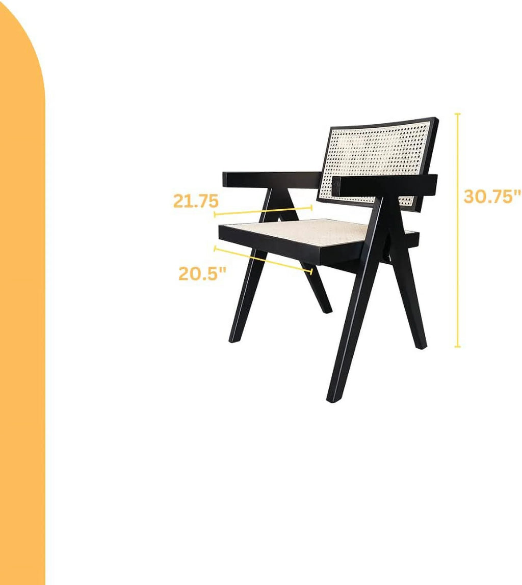 Black Rattan Cane Dining Chair with Mesh Back and Arms Y8143