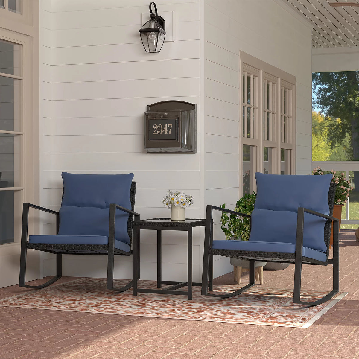 3 Piece Metal Bistro Set with Beige Cushions V511