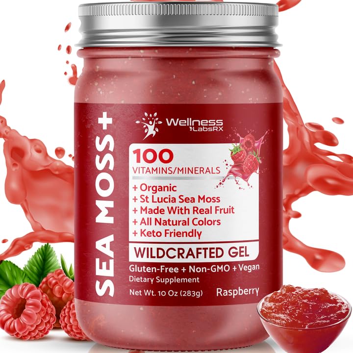 Organic Raw Wildcrafted Sea Moss Gel Raspberry Flavor 10 oz B961