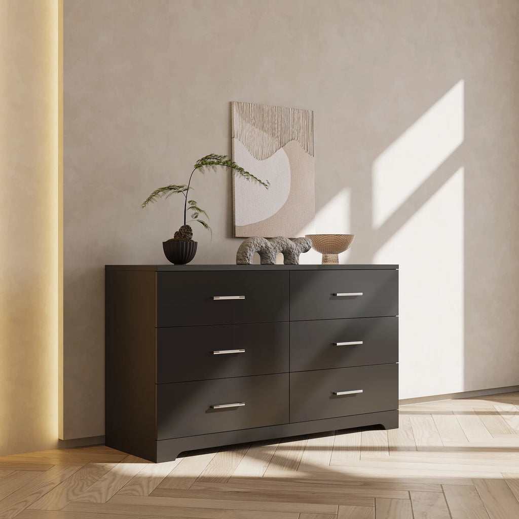 Black 6 Drawer Wood Dresser B913927