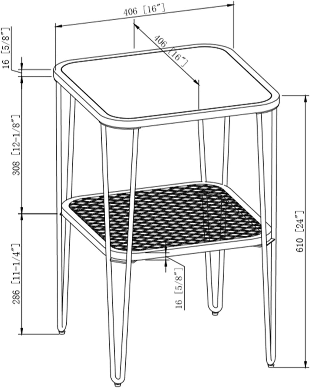 Square Side Accent Table, 16 Inch, Dark Walnut P683603