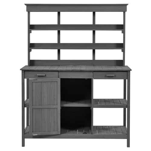 66" Wooden Potting Bench with Drawers Cabinet and Shelves A743794